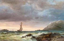 Vilhelm Melbye (Roskilde 1824 - Kopenhagen 1882). Christianiafjord im Abendlicht.