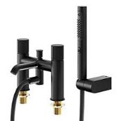 GoodHome Levanna Matt Black Deck-mounted Bath mixer tap with shower kit. -R13a.12.