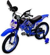 12" Boys Motorcross Bike with Stabilisers Blue Moto Wheels Kids Bicycle Motorcycle. - S1.8. RRP £