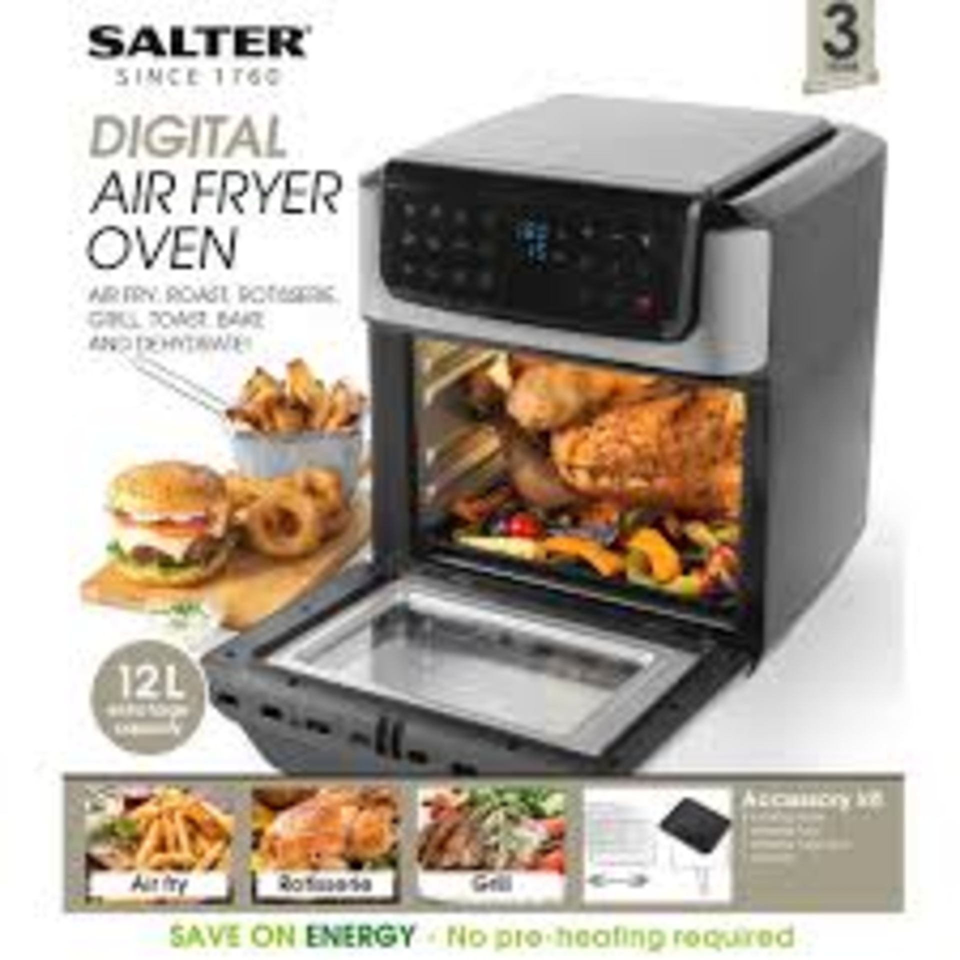 Boxed Salter Digital Air Fryer – XL 12L Mini Oven, Healthy Air Fry/Roast/Rotisserie/Toast/Bake. -