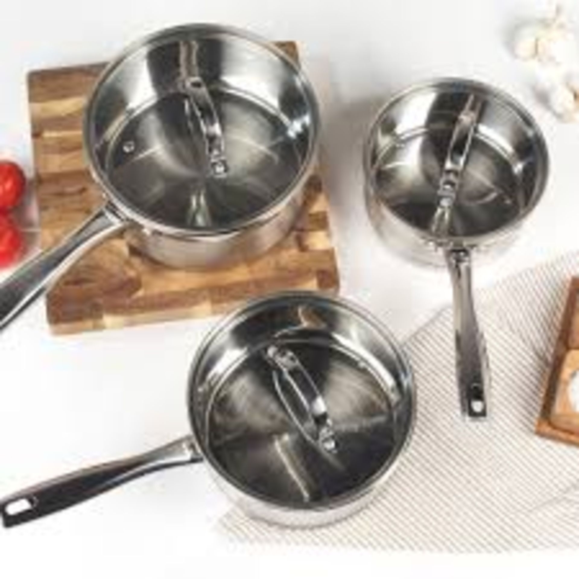 Boxed Salter Timeless 3 Piece Saucepan Set - 16cm, 18cm, 20cm Stainless Steel Pans,. - EBR3.