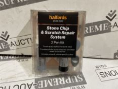 50 X BRAND NEW HALFORDS PACKS OF 3 AND 2 PEN STONE CHIP REPAIR KITS RRP £15 EACH. ASSORTED COLOURS