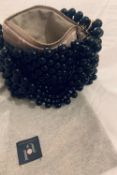 Rosantica Black Beaded Envolope Style Clutch with Beige/White Cosmetic Liner Bag. Come with