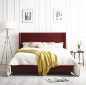 BRAND NEW FURNT DOUBLE LUXURY RED VELVET DESIGN SUPREME COMFORT BED. WITH A HIGH TOP HEADBOARD AND A