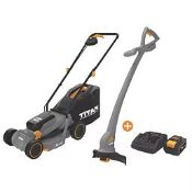 Titan 18V Li-Ion EXT Brushless Cordless Lawnmower & Grass Trimmer Set. - SR1.3.1.