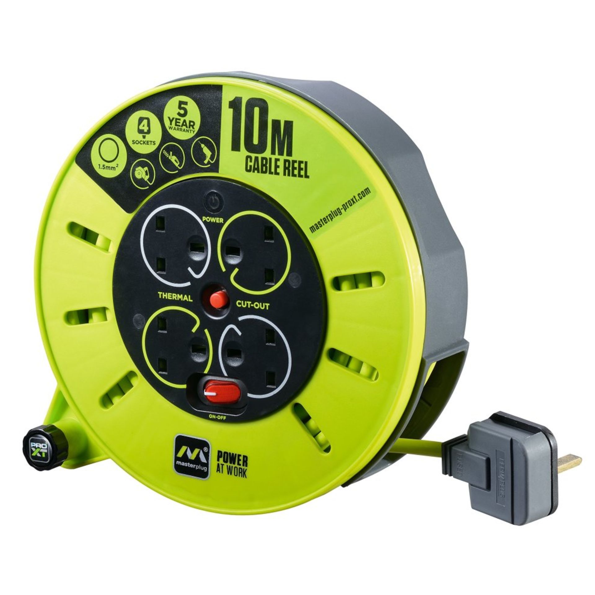 Masterplug CMU10134SL-PX PRO-XT Cassette Cable Reel 240V 13A 4-Soc-SR1(2.2)