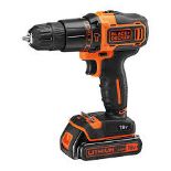 Black+Decker 18V Li-ion Brushed Cordless Combi drill. - sR3.5.5.