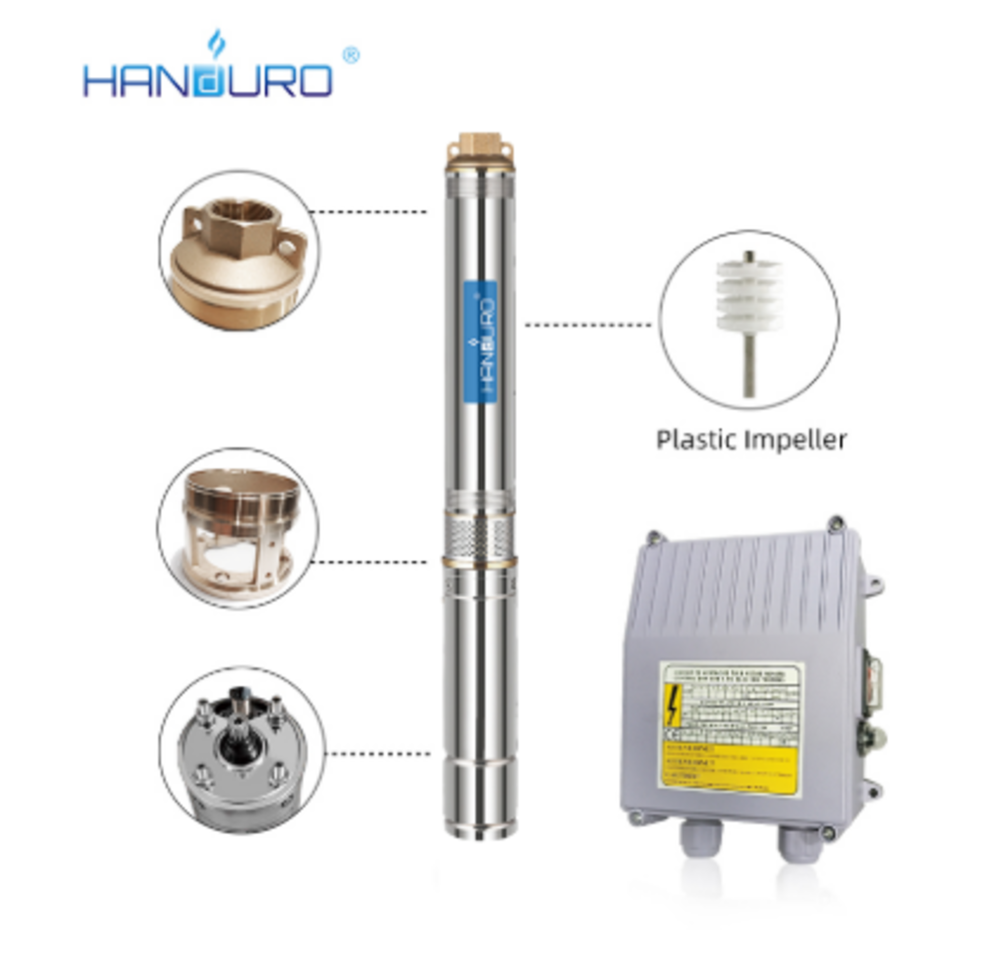 New & Boxed Handuro Water Well Submersible Pump Stainless Steel –3”/0.75HP / 230V/ Max 60mt-3,800L/ - Image 7 of 10