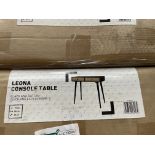 3 X BRAND NEW LEONA CONSOLE TABLES, BLACK AND RATTAN DESIGN QITH AND QUICK AND EASY ASSEMBLY (LOC: