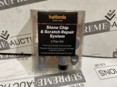 50 X BRAND NEW HALFORDS PACKS OF 3 AND 2 PEN STONE CHIP REPAIR KITS RRP £15 EACH. ASSORTED COLOURS