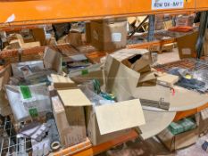 FULL SHELF MIXED LOT TO INCLUDE LARGE AMMOUNT OF ASSORTED BULBS, TABLES ETC. (R13A-7)