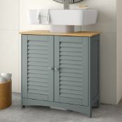 Boxed Under Sink Bathroom Cabinet – Grey Under Sink Storage for Bathroom with Wood Effect Top -