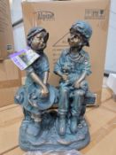 2 x New & Boxed Alpine Corporation 41 cm Tall Indoor/Outdoor Girl and Boy Sitting on Bench with