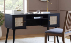 Boxed Frances Woven Rattan 2-Door Desk, Black. - SR6.1.2. RRP £249.99. Crafted from natural rattan