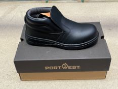 6x BRAND NEW & PACKAGED PORTWEST FW83 Slip On Safety Boots - BLACK - SIZE 3. (LOC: R49-20-CC95)