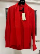 BRAND NEW DEL-CORE Scarf Detail Blouse - RED - SIZE 38. RRP £760. Del-Core Scarf Detail Blouse in