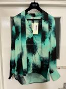 BRAND NEW DEL-CORE Scarf Detail Blouse With Turn - GREEN/BLACK - SIZE 42. RRP £895. Del-Core Scarf