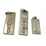 3 vintage silver ingot pendants