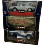 Three original boxed burago die cast cars to include Alpine, Ferrari 250 GTO and Alfa Romeo 2300