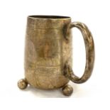 Silver Hallmarked Tankard with a Victorian stamp at the end, solid silver balled feet, Incised