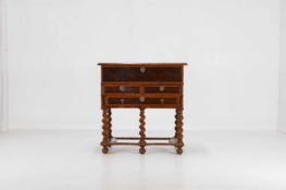 A William and Mary oyster-veneered walnut, oak and fruitwood lace chest-on-stand,