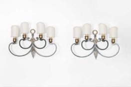 A pair of toleware and parcel-gilt wall lights,