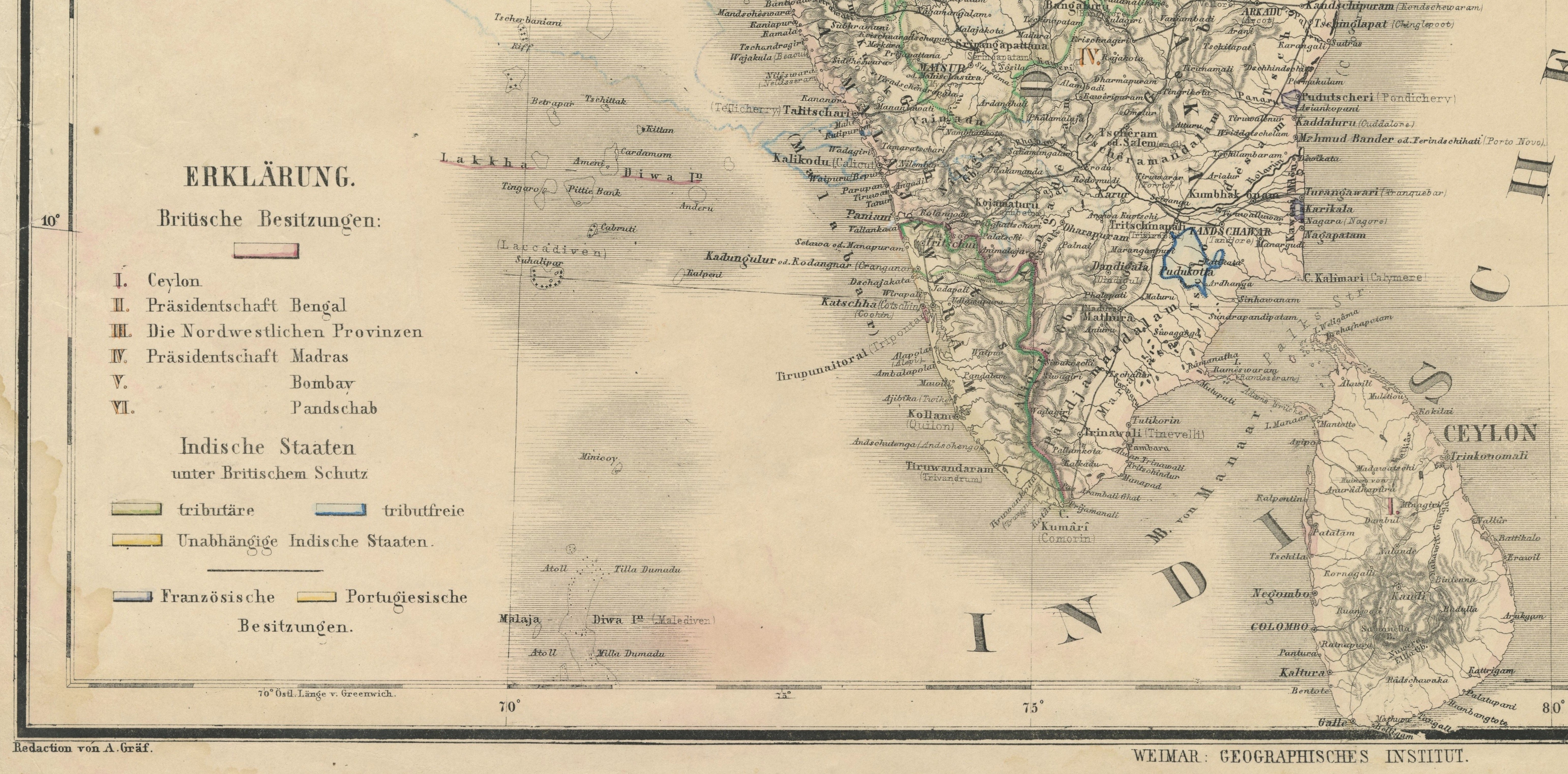 "Vorder Indien" Map of India with Insets of Ceylon & Ober Assam, Published by Weimar Geographisches  - Image 8 of 10