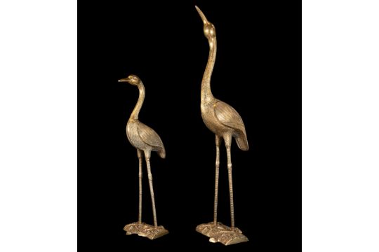 Pair of elegant herons in patinated bronze, 20th century - Image 3 of 4