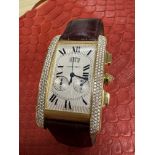 18ct GOLD CARTIER TANK AMERICAINE CHRONOGRAPH DIAMOND WATCH - 73 GRAM