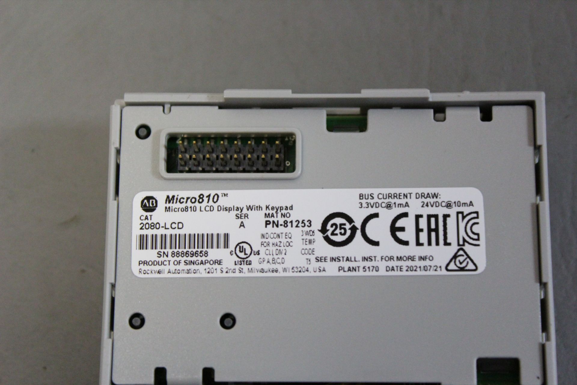 ALLEN BRADLEY MICRO810 PLC MODULE WITH LCD & USB COMM MODULE 2080-LC10 ...