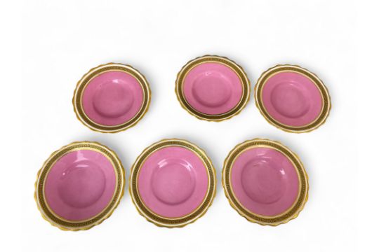 A cased set of pink and gilt Aynsley coffee cans and saucers with silver can holders - Image 8 of 13