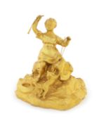 A late 19th century French gilt bronze figure of a girl and dog