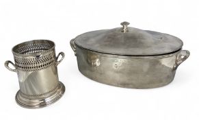 A large Elkington & Co. silver plated oval tureen and cover from the Dorchester Hotel together with