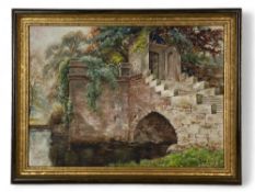 Joseph Berry (20th century British School) Castle ruins over a moat