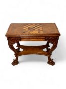 A good George IV oak and ash carved card / games table