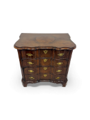 A mid 18th century Anglo-Dutch walnut, burr walnut and kingwood parquetry commode