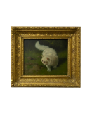 Arthur Heyer (German 1872-1931) White cat with butterfly