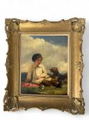 19th century School, Boy having a picnic with a dog