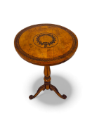An early Victorian maple and rosewood marquetry tripod table