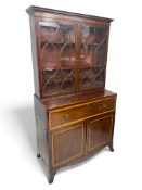 A good George III mahogany and satinwood banded secrétaire bookcase