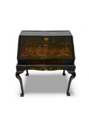 A George I green japanned bureau on stand in the manner of John Belchier