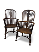 A pair of 19th century yew, ash and elm high back Windsor armchairs, Thames Valley