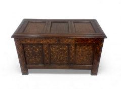 A Charles I oak, bog oak and holly marquetry coffer