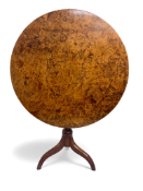 A George III burr elm and mahogany tripod table