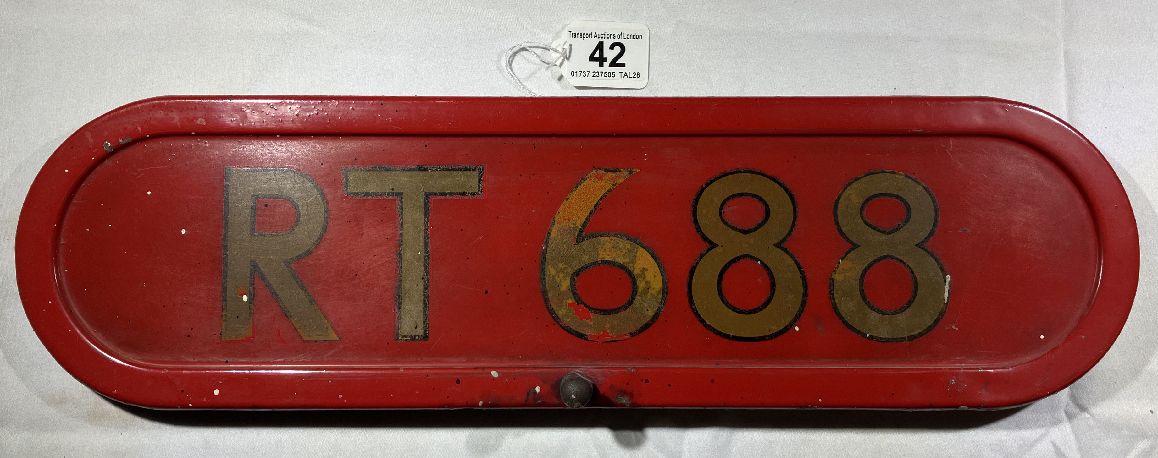 RT 688 bonnet plate in ex-used condition. New in June 1948 to EW, this bus was a Works Float from