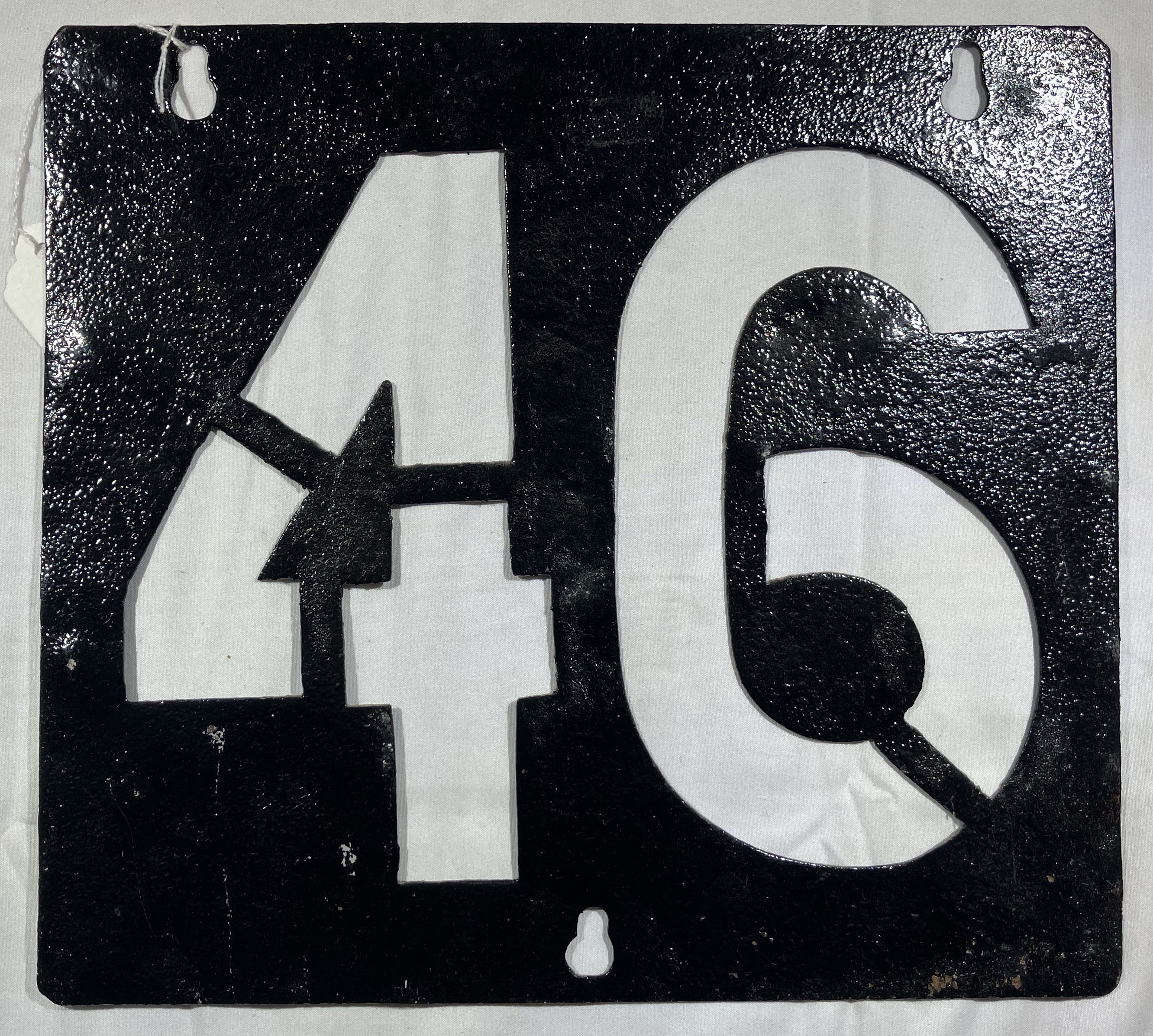 London Transport Tram route stencil for route 46 (28cm x 25.5cm). Good condition but repainted.