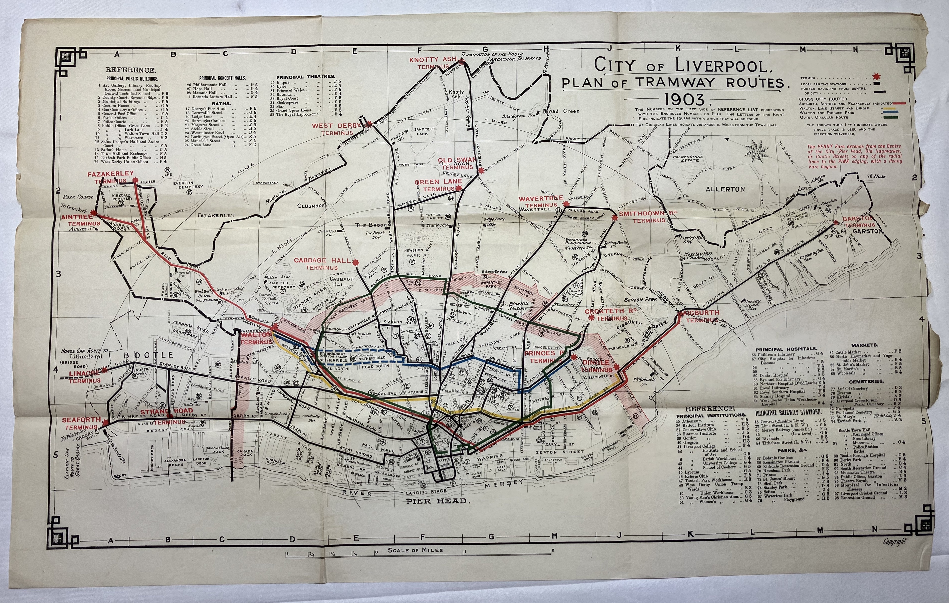 City of Liverpool plan of tramway from 1903. In good overall condition with one tatty edge.