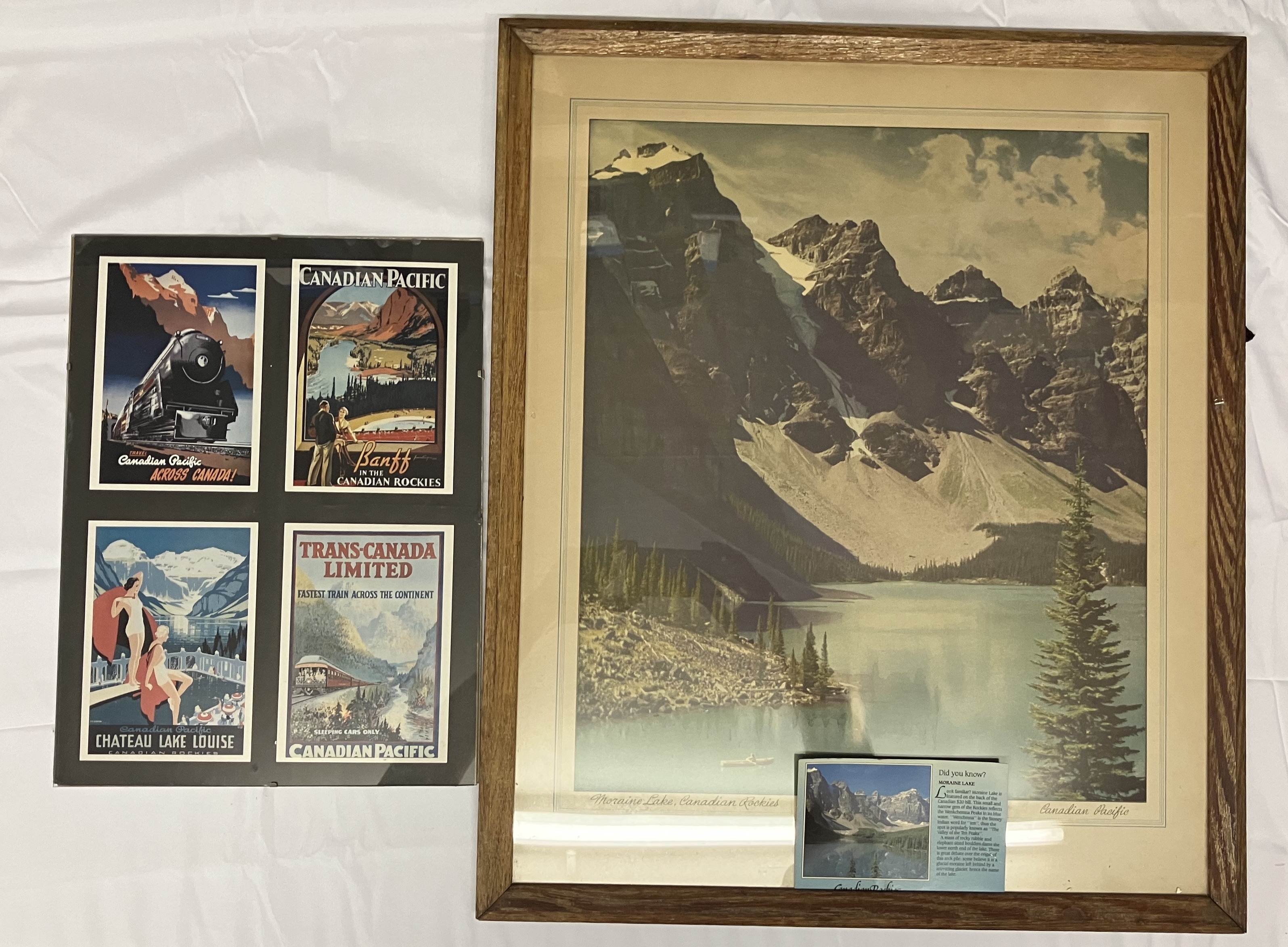 Four miniature (12cm x 17cm) prints of Canadian Pacific posters in a glass frame and one framed - Image 2 of 2