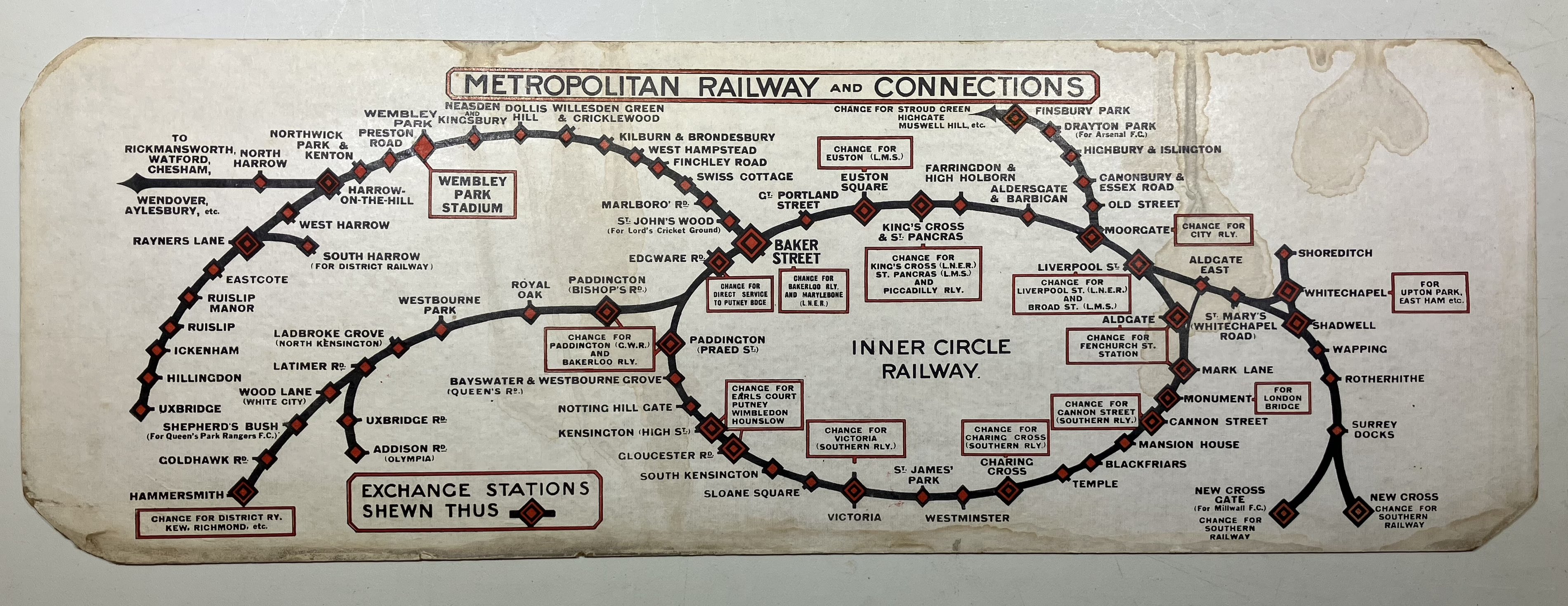 Metropolitan Railway and Connections carriage diagram. Slight water damage on edges but overall good