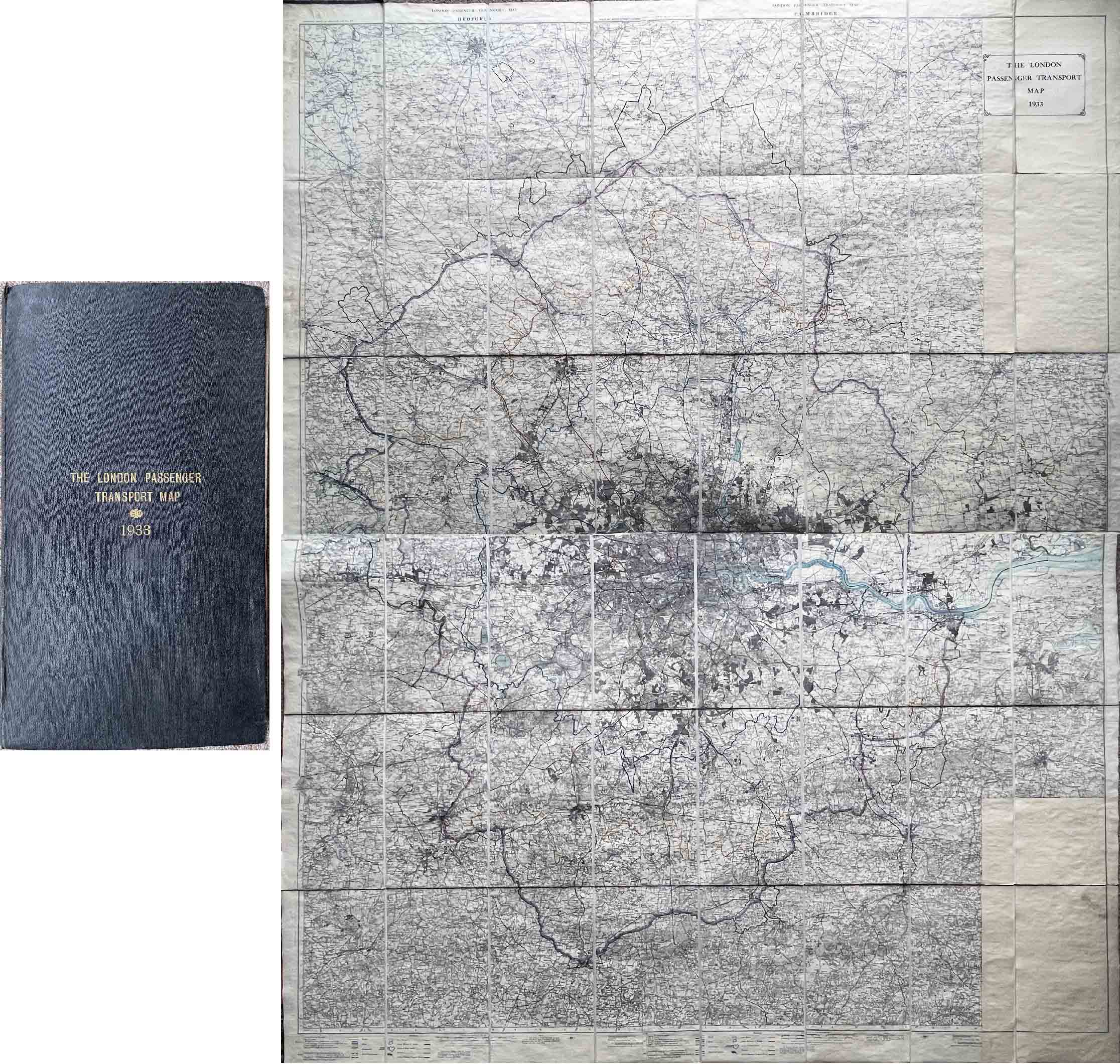 1933 LONDON PASSENGER TRANSPORT MAP of the area under the control of the new LPTB (London Transport)